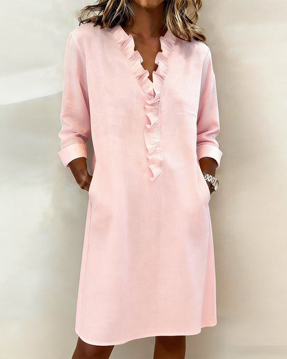 Women's Ruffled V-Neck Shift Dress
