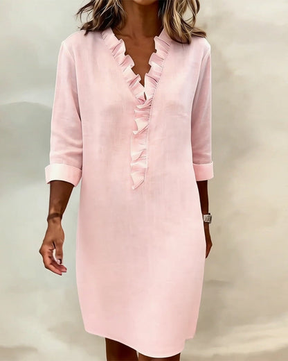 Women's Ruffled V-Neck Shift Dress