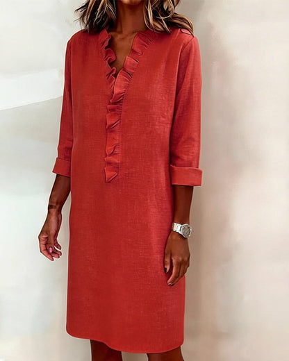 Women's Ruffled V-Neck Shift Dress