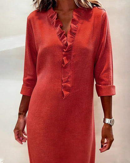 Women's Ruffled V-Neck Shift Dress