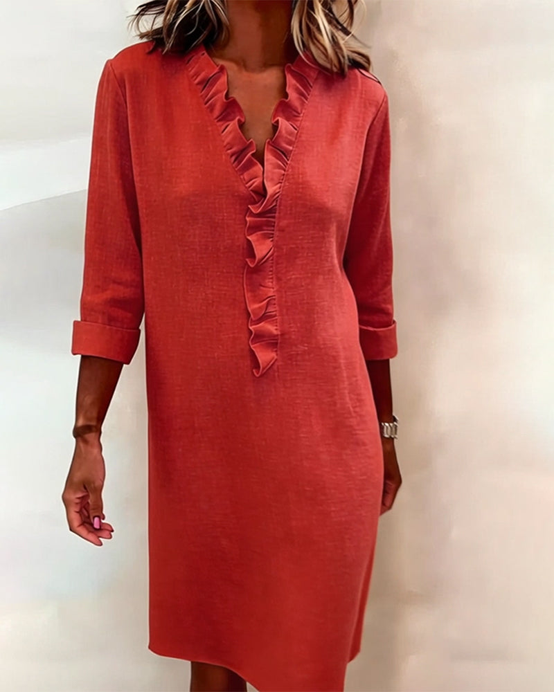 Women's Ruffled V-Neck Shift Dress