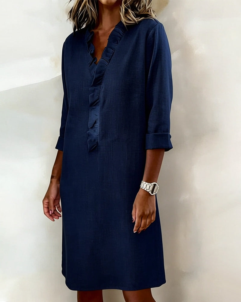 Women's Ruffled V-Neck Shift Dress
