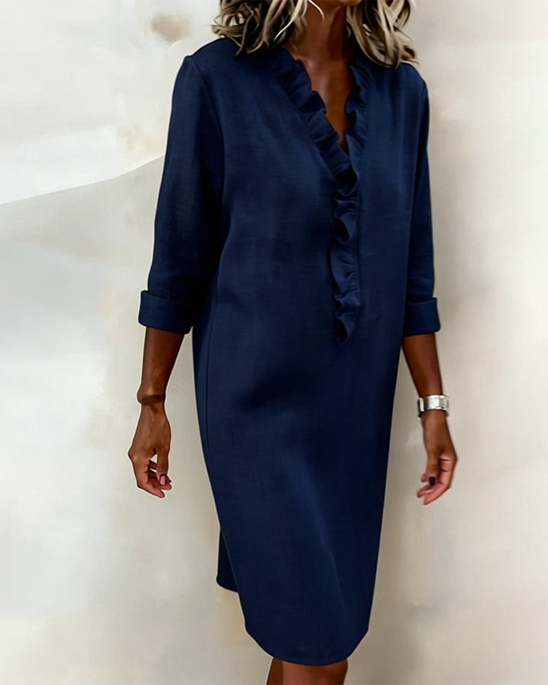 Women's Ruffled V-Neck Shift Dress