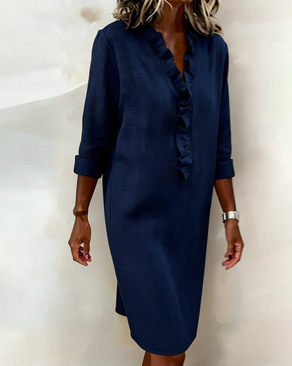 Women's Ruffled V-Neck Shift Dress