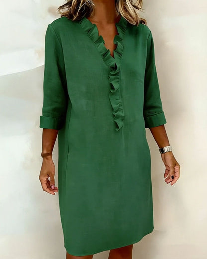 Women's Ruffled V-Neck Shift Dress