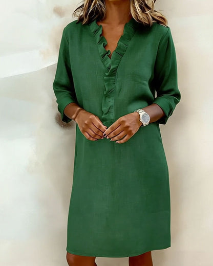 Women's Ruffled V-Neck Shift Dress