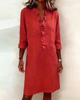 Women's Ruffled V-Neck Shift Dress