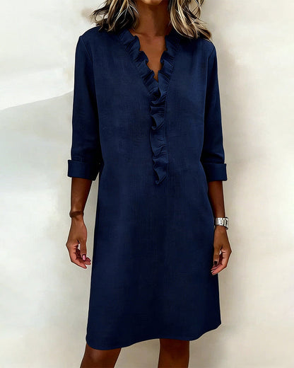 Women's Ruffled V-Neck Shift Dress