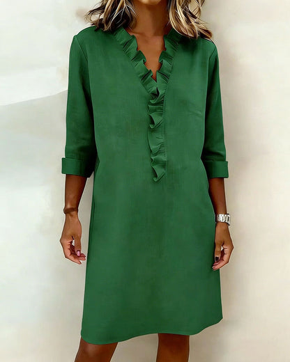 Women's Ruffled V-Neck Shift Dress