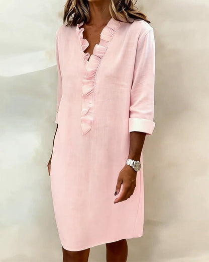 Women's Ruffled V-Neck Shift Dress