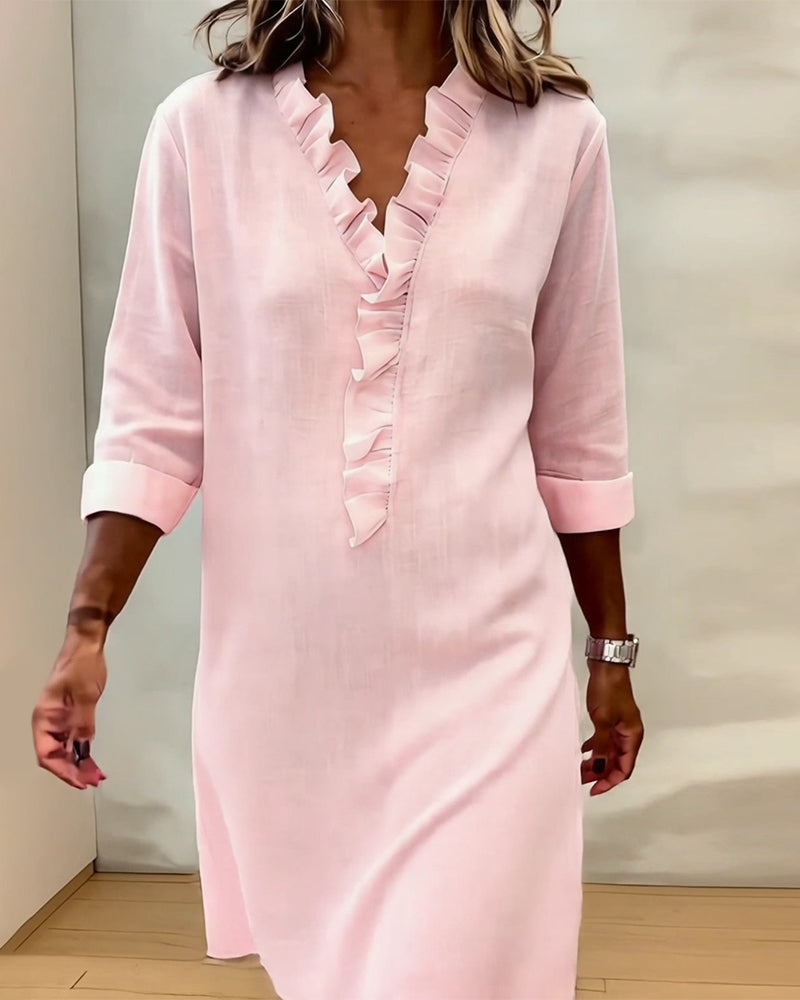 Women's Ruffled V-Neck Shift Dress