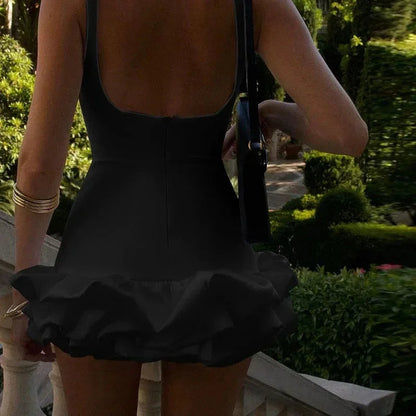 Women's Sleeveless Mini Dress with Ruffled Hem