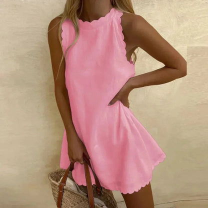 Women's Sleeveless Scallop-Hem Mini Dress