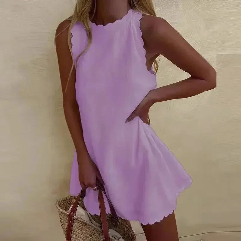 Women's Sleeveless Scallop-Hem Mini Dress