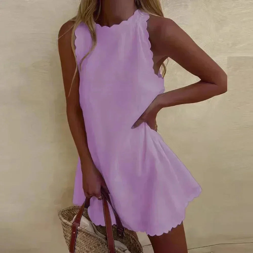 Women's Sleeveless Scallop-Hem Mini Dress
