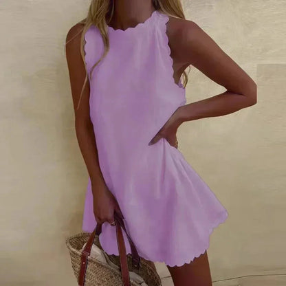 Women's Sleeveless Scallop-Hem Mini Dress