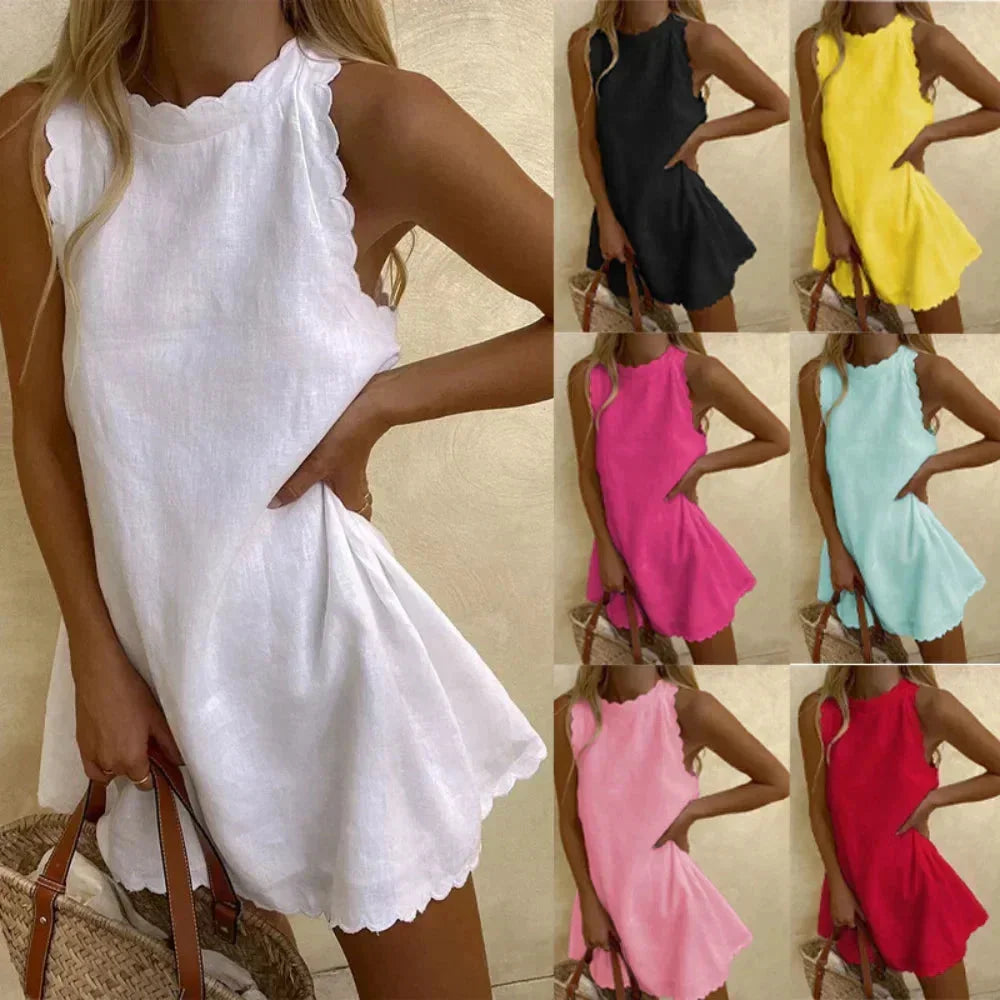 Women's Sleeveless Scallop-Hem Mini Dress