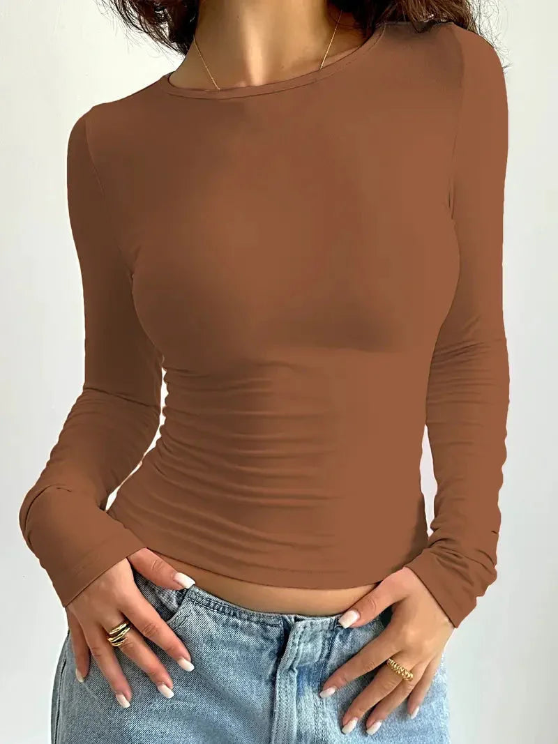 Women's Slim-Fit Long-Sleeve Crop Top