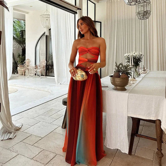 Women's Strapless Cut-Out Maxi Dress