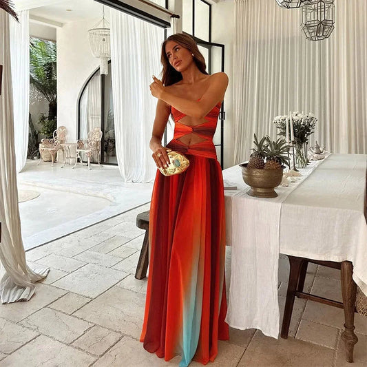 Women's Strapless Cut-Out Maxi Dress