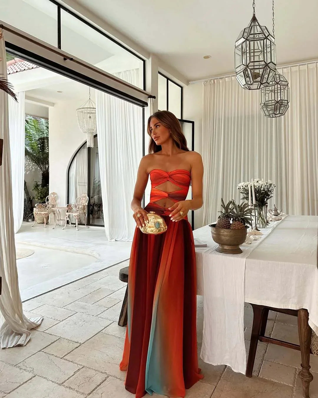 Women's Strapless Cut-Out Maxi Dress