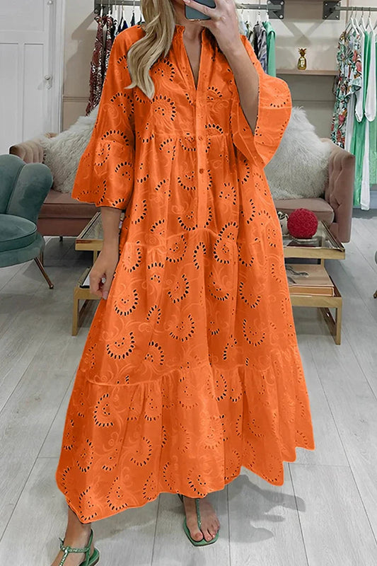 Women's Tiered Maxi Dress with Eyelet Embroidery