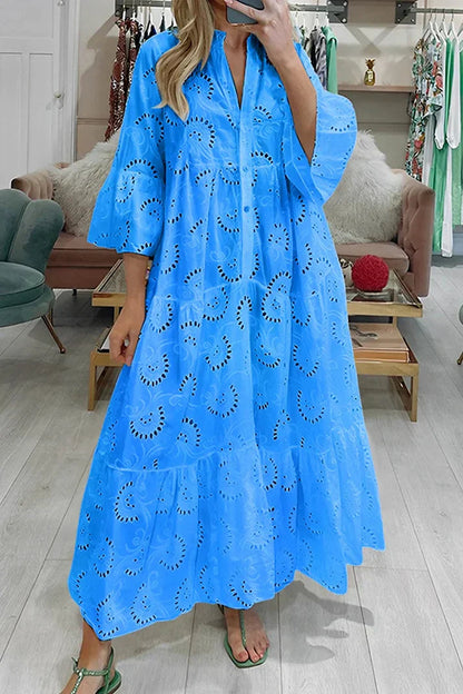 Women's Tiered Maxi Dress with Eyelet Embroidery