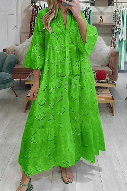 Women's Tiered Maxi Dress with Eyelet Embroidery