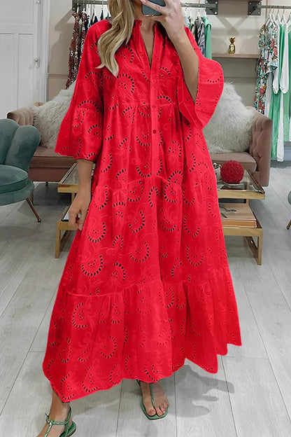 Women's Tiered Maxi Dress with Eyelet Embroidery