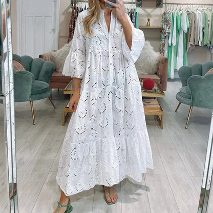 Women's Tiered Maxi Dress with Eyelet Embroidery