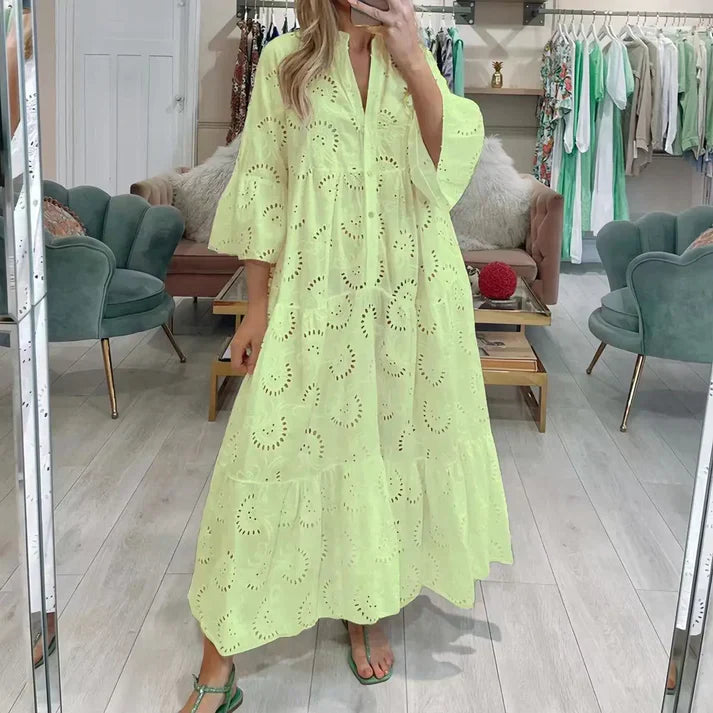 Women's Tiered Maxi Dress with Eyelet Embroidery