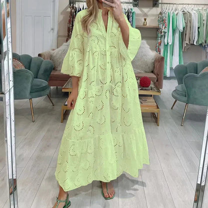 Women's Tiered Maxi Dress with Eyelet Embroidery