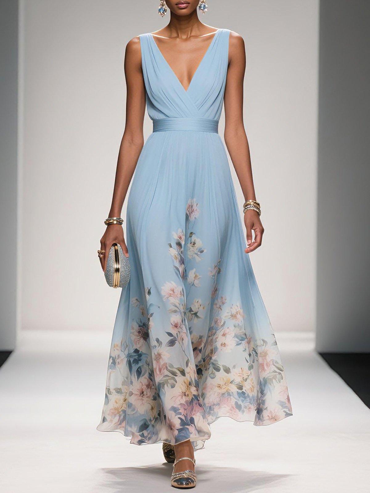 Women's V-Neck Floral Maxi Dress