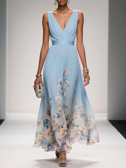 Women's V-Neck Floral Maxi Dress