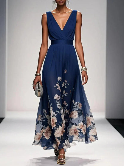 Women's V-Neck Floral Maxi Dress