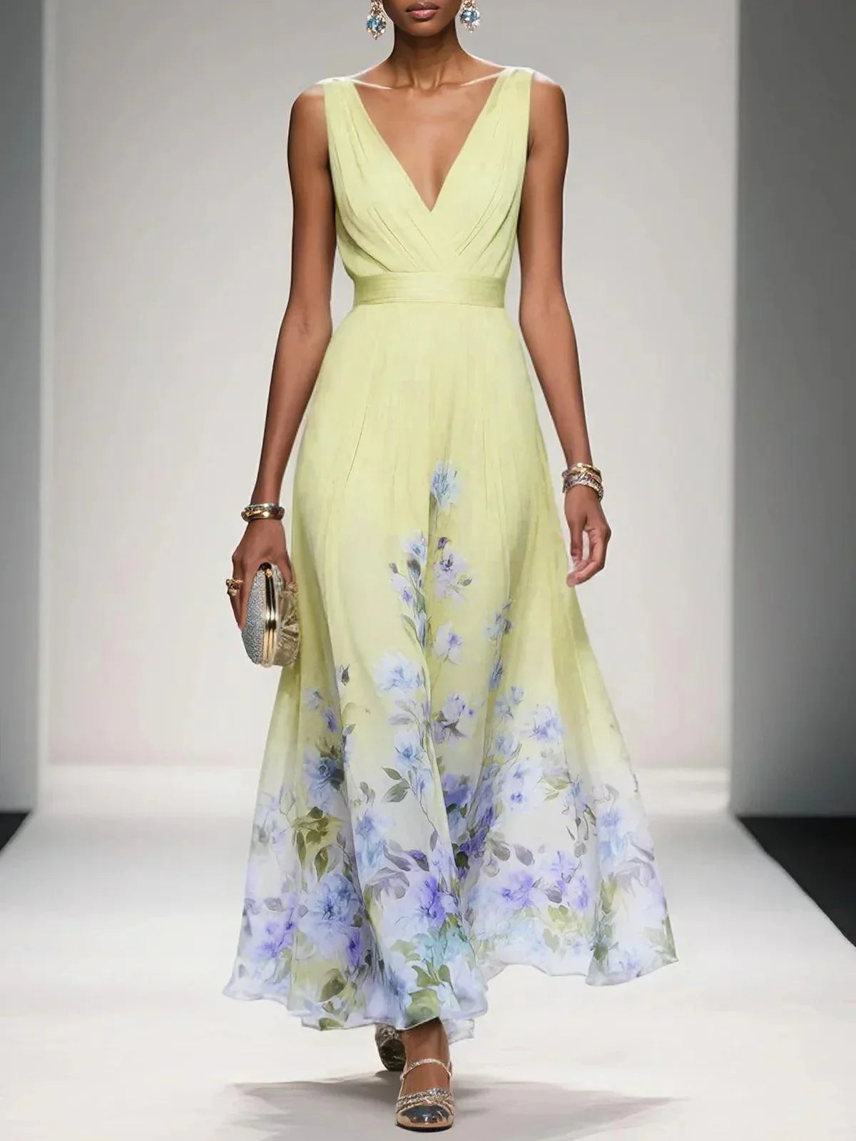 Women's V-Neck Floral Maxi Dress