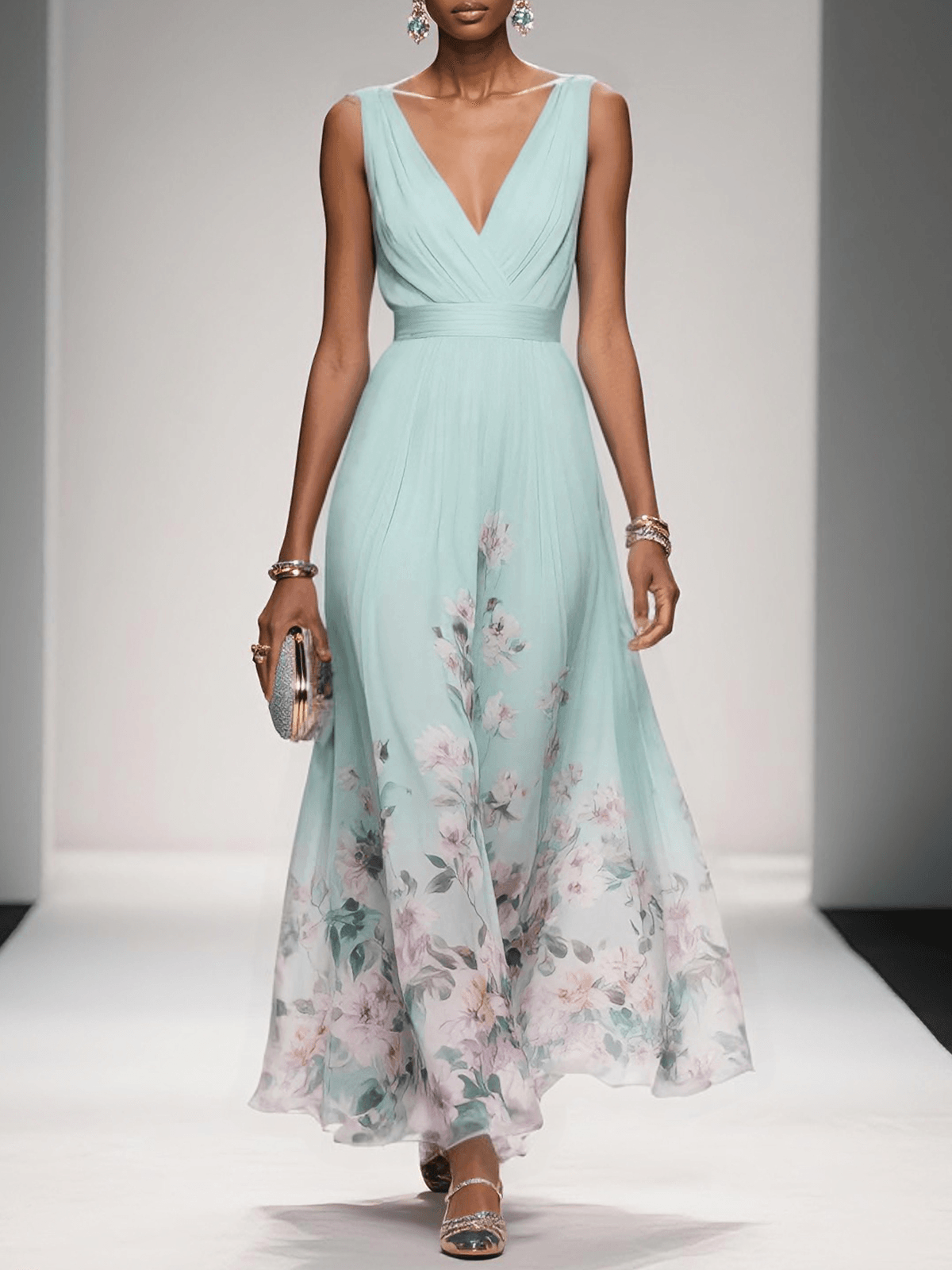 Women's V-Neck Floral Maxi Dress