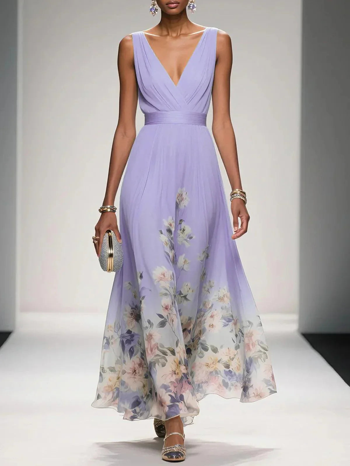 Women's V-Neck Floral Maxi Dress