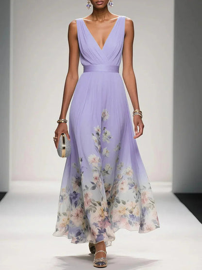 Women's V-Neck Floral Maxi Dress