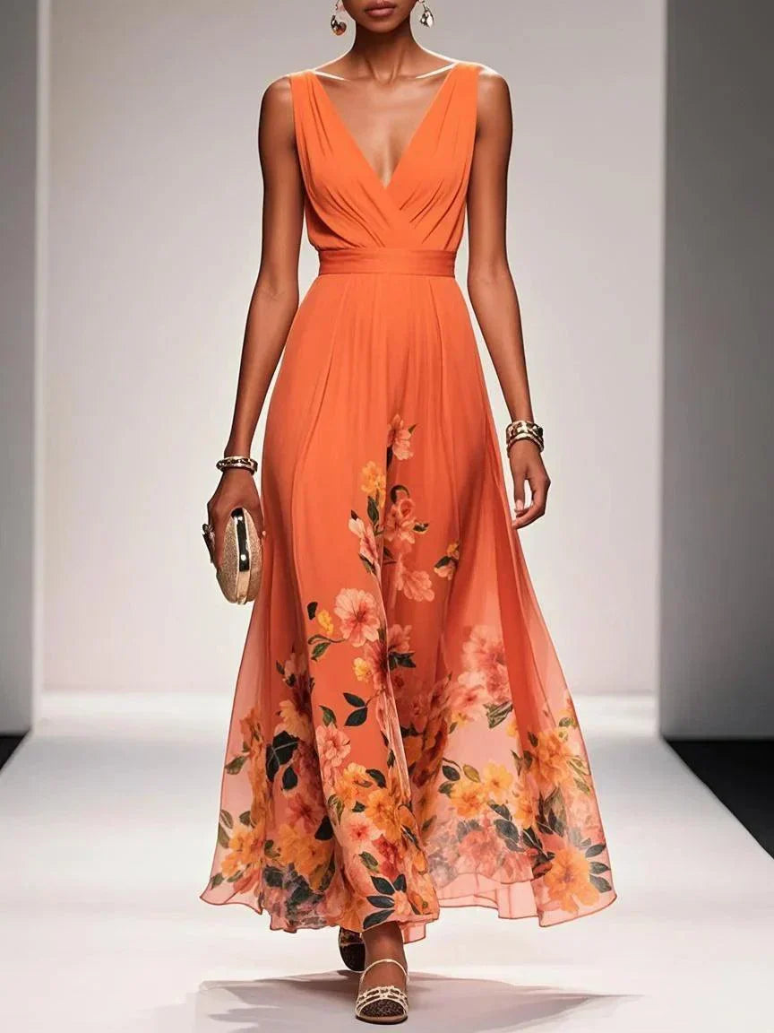 Women's V-Neck Floral Maxi Dress