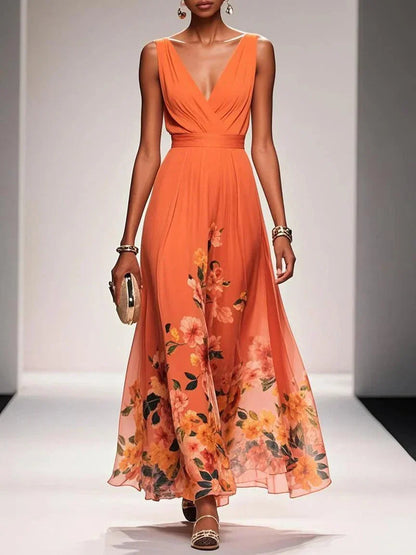 Women's V-Neck Floral Maxi Dress
