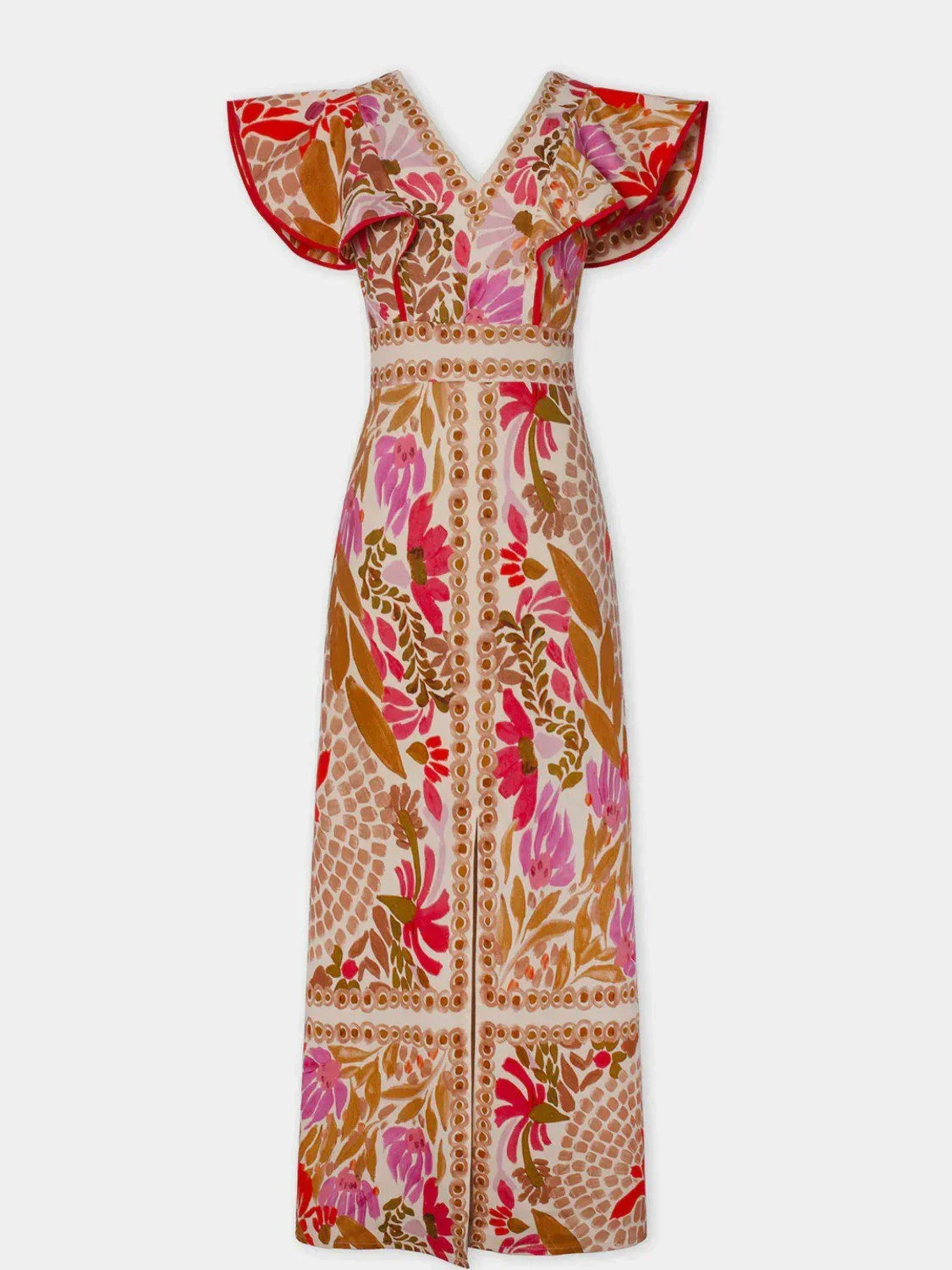 Women's V-Neck Maxi Dress with Ruffle Sleeves