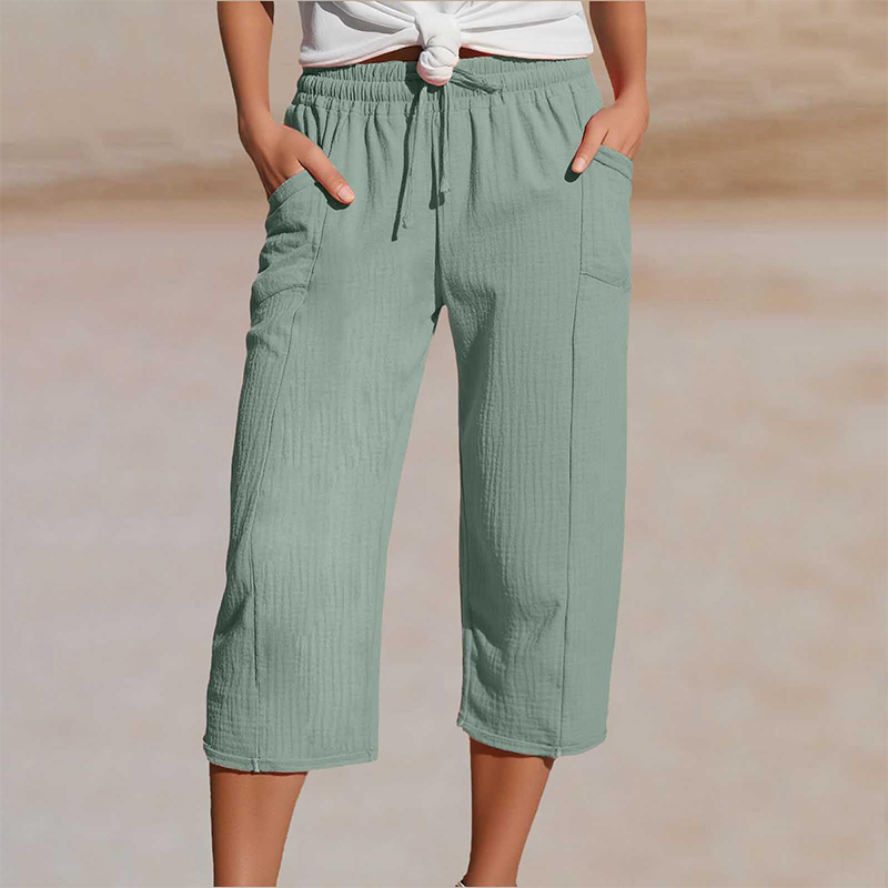 Women's Wide-Leg Capri Pants with Elastic Waist
