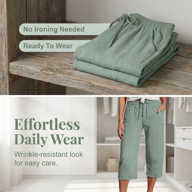 Women's Wide-Leg Capri Pants with Elastic Waist