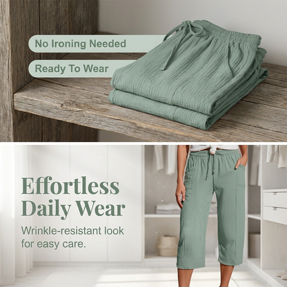 Women's Wide-Leg Capri Pants with Elastic Waist