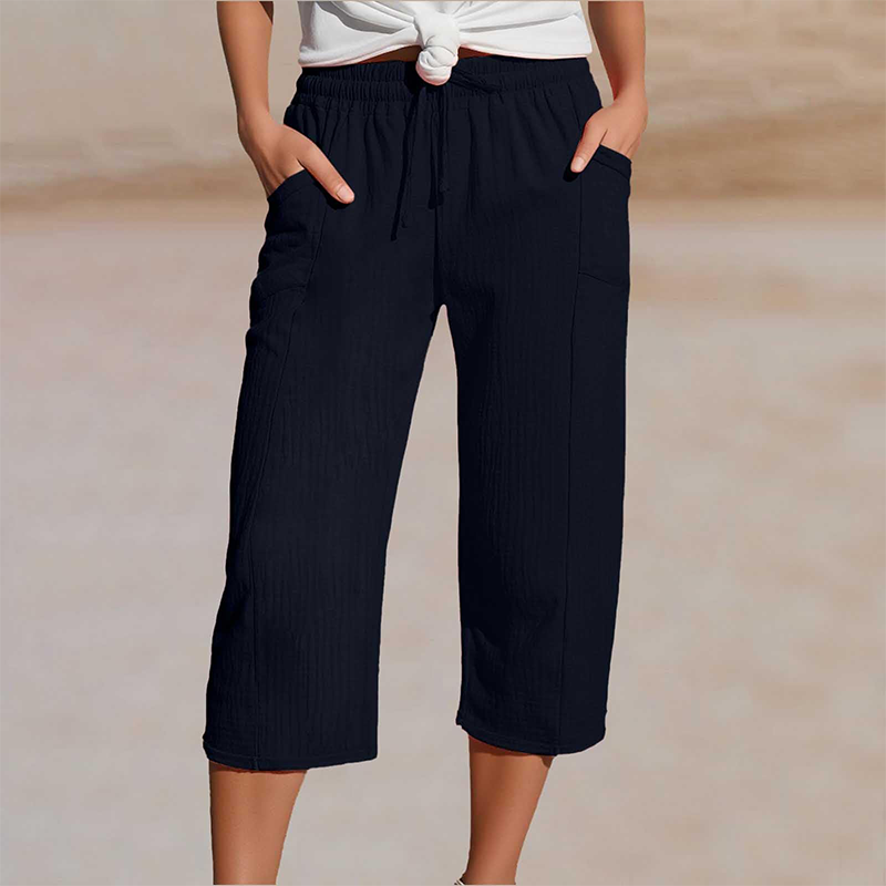Women's Wide-Leg Capri Pants with Elastic Waist
