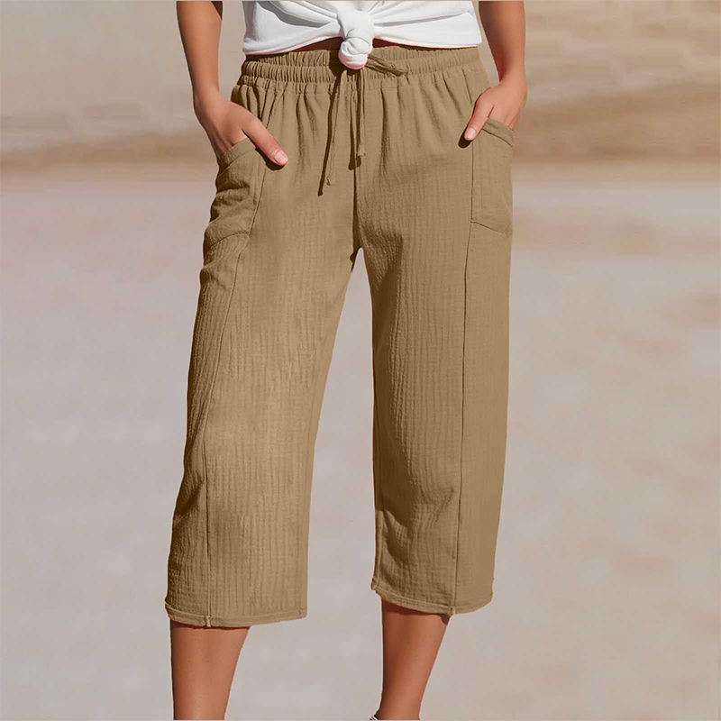 Women's Wide-Leg Capri Pants with Elastic Waist