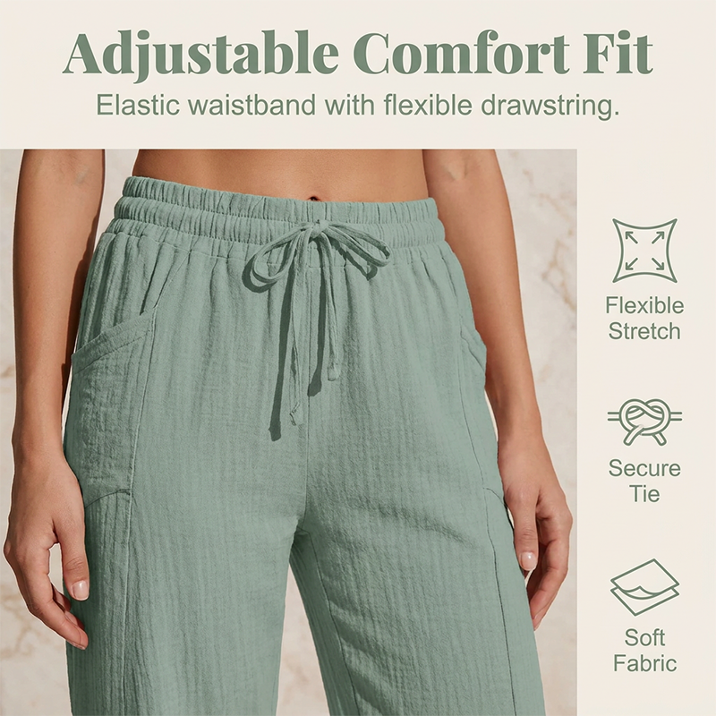 Women's Wide-Leg Capri Pants with Elastic Waist