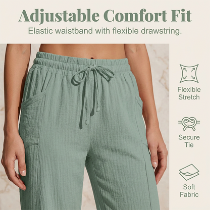 Women's Wide-Leg Capri Pants with Elastic Waist